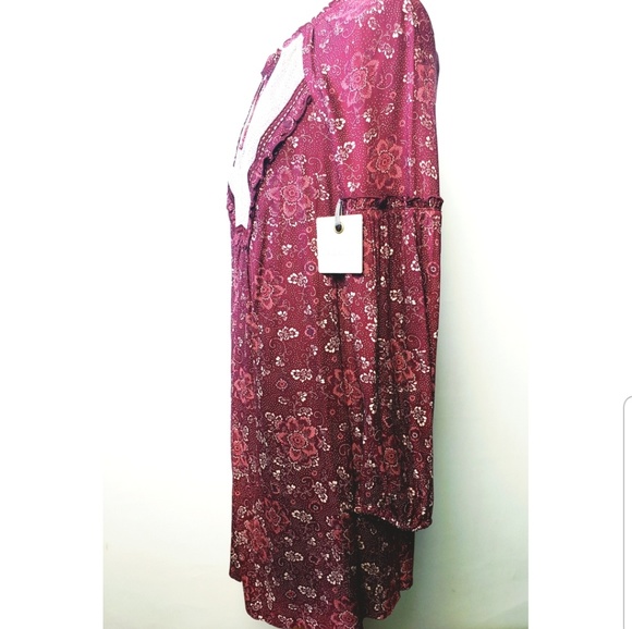 Hinge Red Mixed Floral Print Peasant Dress NWT - Picture 4 of 8